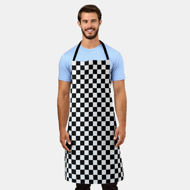 Simple Black White Auto Car Race Chequered Flags Apron (Worn)