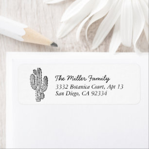 Simple Black & White Boho Cactus Return Address Label