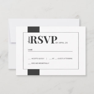 Simple black & white bold minimal wedding RSVP Card
