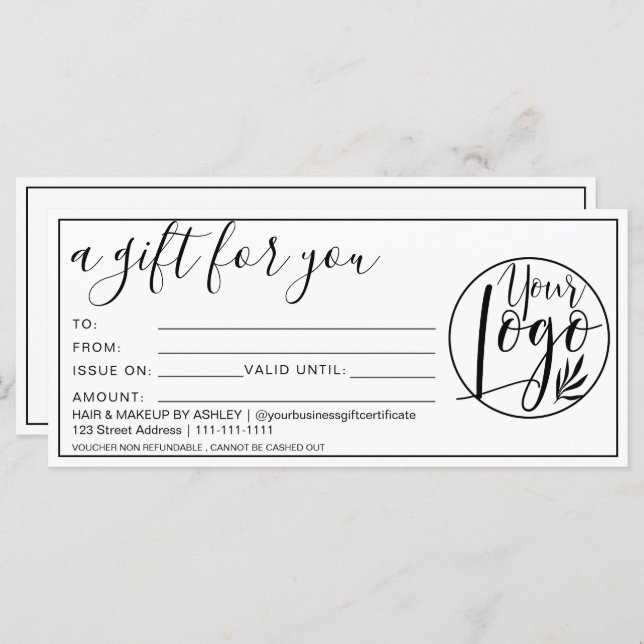 Simple black white border gift certificate logo (Front/Back)