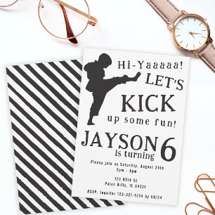 Simple black white boy karate birthday Invitation