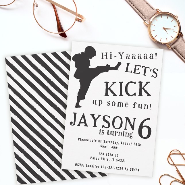 Simple black white boy karate birthday Invitation (Creator Uploaded)