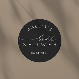 Simple Black & White Bridal Shower Classic Round Sticker