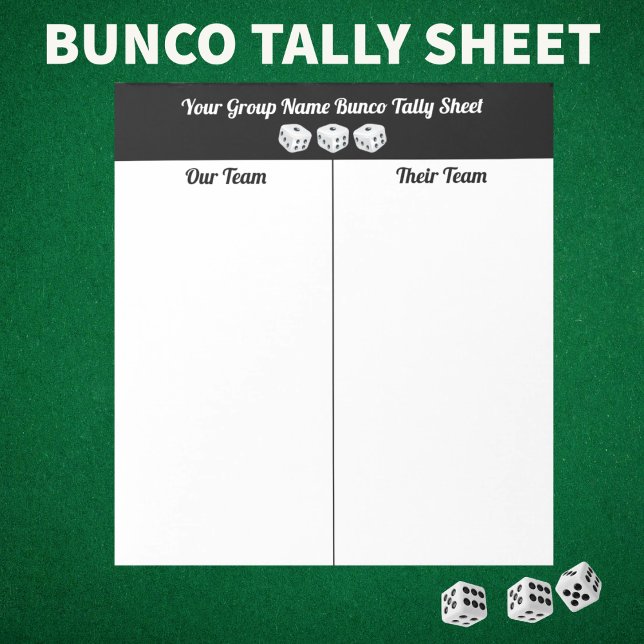Simple Black White Bunco Dice Table Tally Notepad (Creator Uploaded)