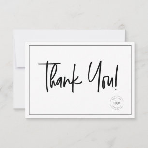 Simple Black White Business Logo Social Icons Thank You Card