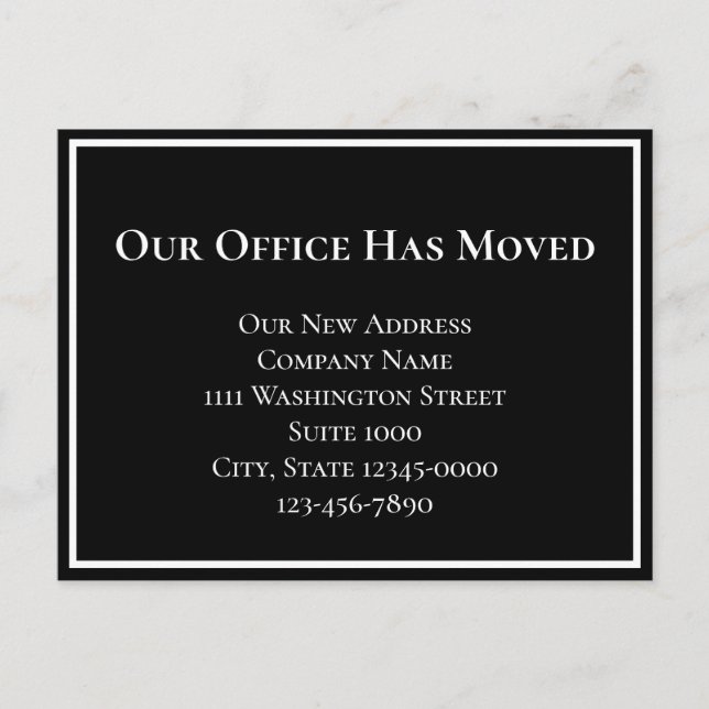 Simple Black White Business Moving Announcement (Front)
