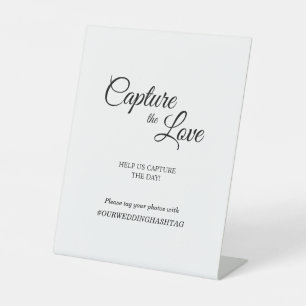 Simple Black White Calligraphy Capture the Love Pedestal Sign
