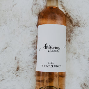 Simple Black & White Calligraphy Christmas Wine Label