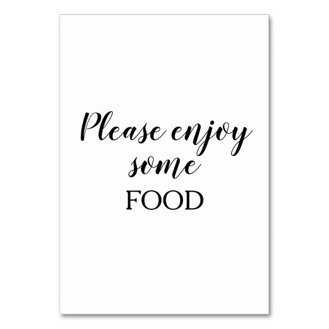 Simple Black White Calligraphy Food Label Table Number (Front)