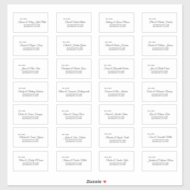 Simple Black White Calligraphy Guest Address Label (Sheet)