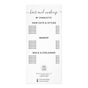 Simple black white calligraphy hair makeup salon rack card