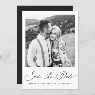 Simple Black White Calligraphy Photo Save The Date