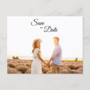Simple Black White Calligraphy Photo Save the Date Announcement Postcard