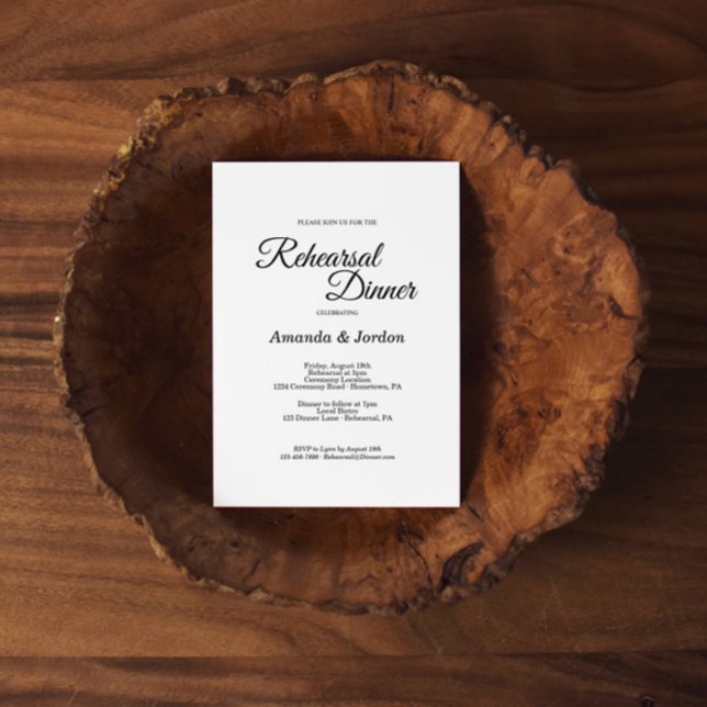 Simple Black White Calligraphy Rehearsal Dinner Invitation (Creator Uploaded)