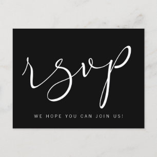 Simple Black White Calligraphy RSVP Postcard