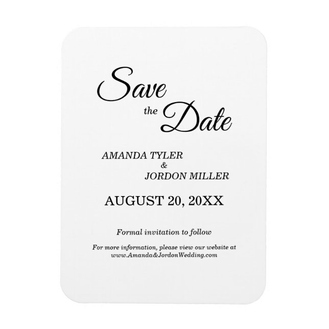 Simple Black White Calligraphy Save the Date Magnet (Vertical)
