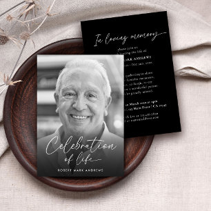 Simple Black White Celebration of Life Memorial Invitation