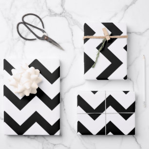 Simple black white chevron pattern lines retro wrapping paper sheet