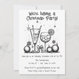 Simple Black & White Christmas Party Invitation