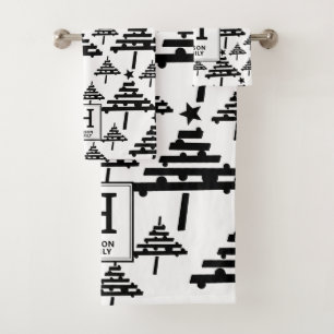 Simple Black White Christmas Tree Monogram Bath Towel Set