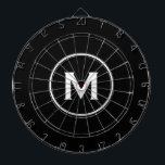Simple Black White Classic Monogram Dartboard<br><div class="desc">Modern black dart board with simple monogram medallion with classic block typography initial and name in white. Personalise with monogram initial; use customise menu to change background colour or typography.</div>