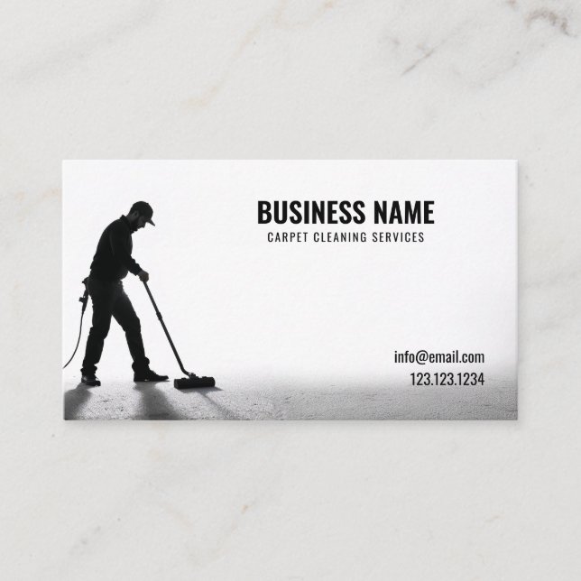 Simple Black & White Cleaning Carpet Silhouette Business Card (Front)