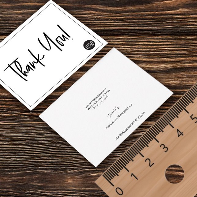 Simple Black White Company Logo Custom Thank You (Small business thank you note card with custom logo, message, website and company name.)