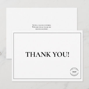 Simple Black White Company Logo Custom Thank You Card
