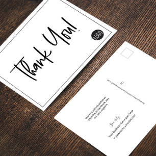 Simple Black White Company Logo Custom Thank You Postcard