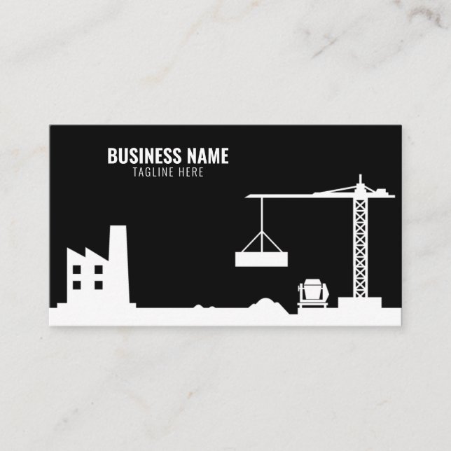 Simple Black & White Construction Site Silhouette Business Card (Front)
