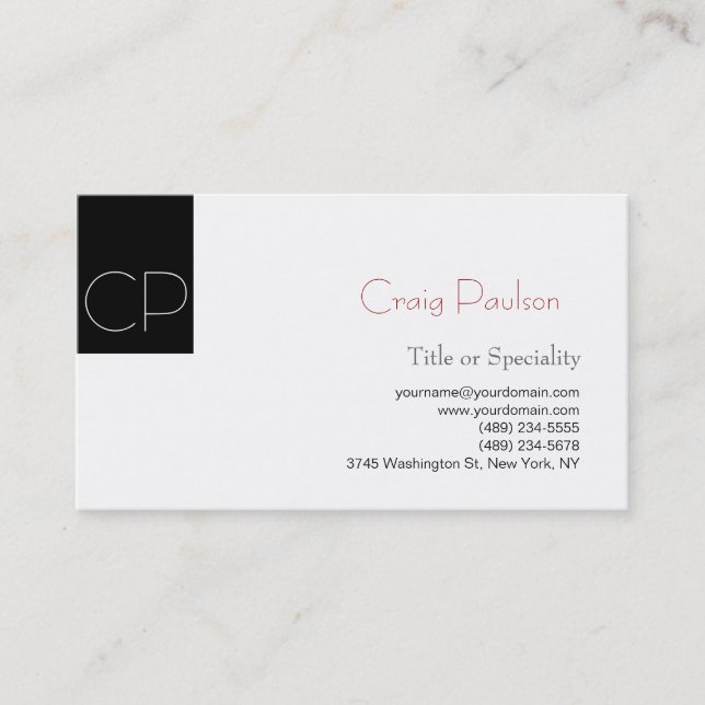 Simple Black White Consultant Business Card (Front)