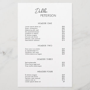 Simple Black White Contemporary Modern Price List