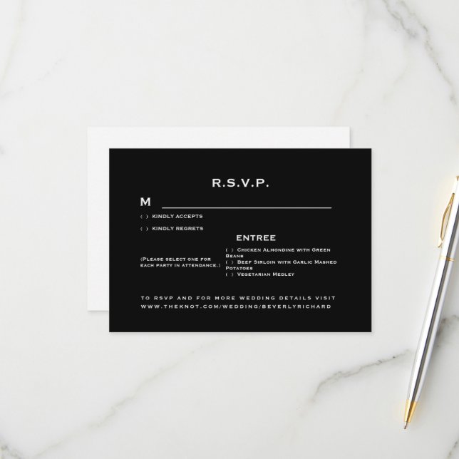 Simple Black & White Contemporary Wedding RSVP Card (Front/Back In Situ)