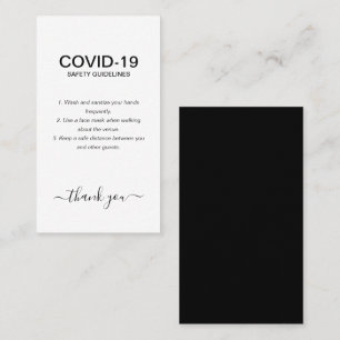 Simple Black White Covid Safety Guidelines Party  Business Card