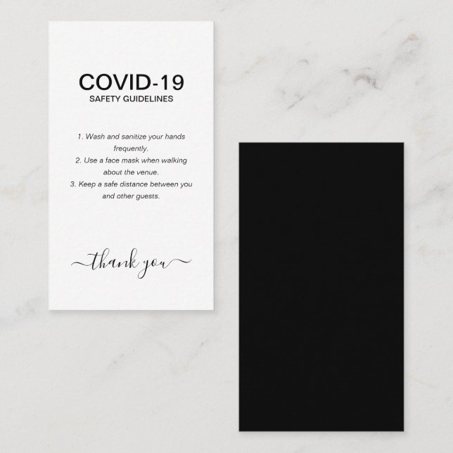 Simple Black White Covid Safety Guidelines Party  Business Card (Front/Back)