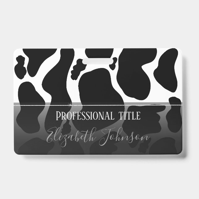 Simple Black white Cow Spots Animal ID Badge (Front)