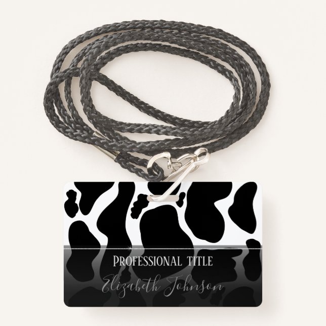 Simple Black white Cow Spots Animal ID Badge (Front with Lanyard)