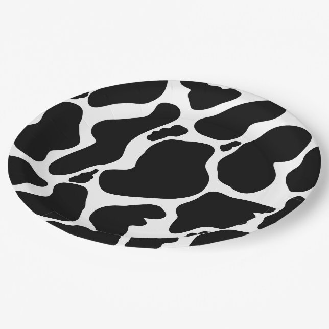 Simple Black white Cow Spots Animal Paper Plate (Angled)