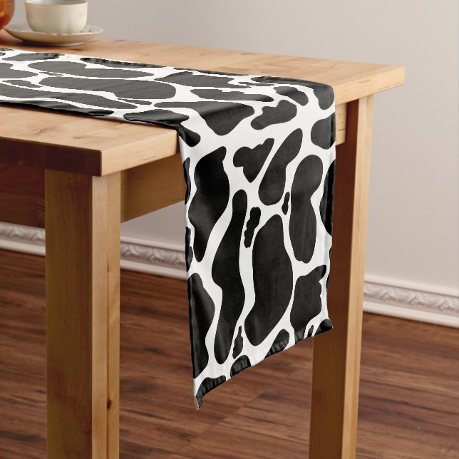 Simple Black white Cow Spots Animal Short Table Runner (In Situ)