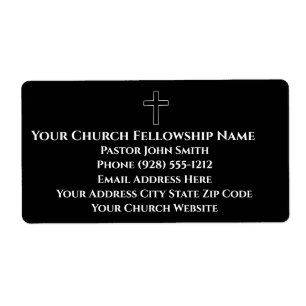 Simple Black White Cross Outline Church Labels