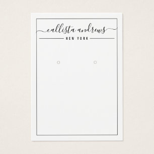 Simple Black White Cursive Earring Display Card