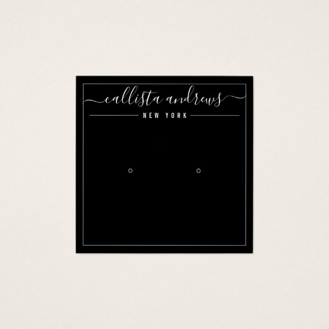 Simple Black White Cursive Earring Display Card (Front)