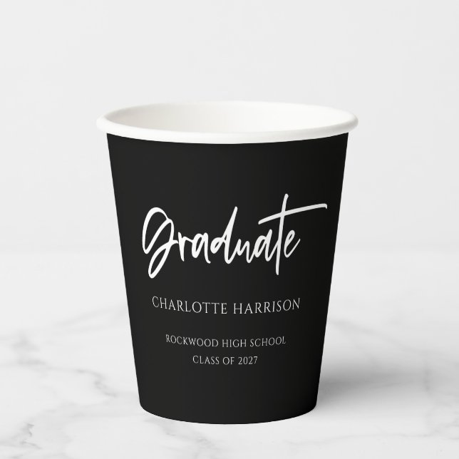 Simple Black White Custom Graduation Party Paper Cups (Front)