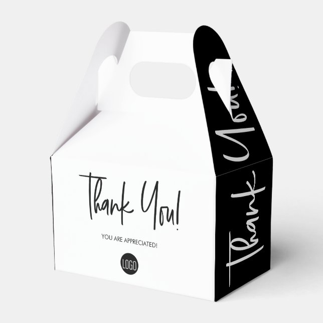 Simple black white Custom Logo Staff appreciation Favour Box (Front Side)