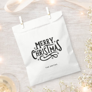 Simple Black & White Custom Name Merry Christmas Favour Bag