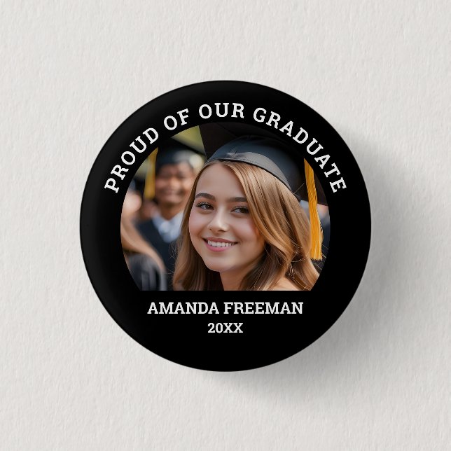 Simple Black & White Customised Photo Graduate 3 Cm Round Badge (Front)