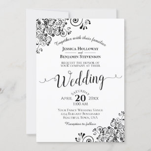 Simple Black & White Decorative Corners Wedding Invitation