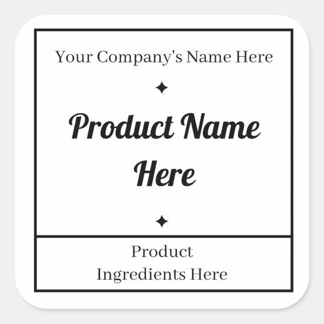 Simple Black White Editable Square Product Label (Front)