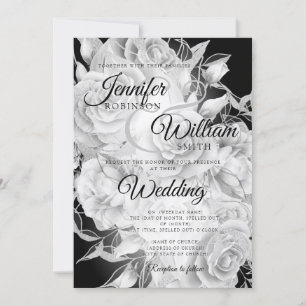 Simple Black & White Elegant Floral Wedding Invitation