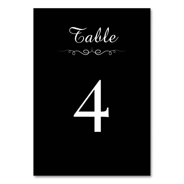 Simple Black & White Elegant Minimalist Wedding Table Number (Front)
